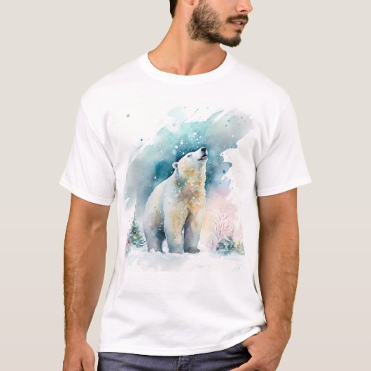 T-shirt Vibes d'hiver Aquarelle Ours polaire (Devant)