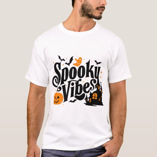 T-shirt Vibes éffrayantes Cute Ghost Citrouille Haunted Ho (Devant)