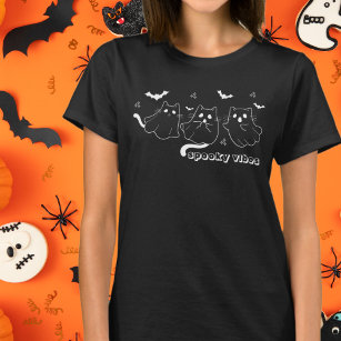 T-shirt Vibes éffrayantes Fantômes de chat noir et blanc
