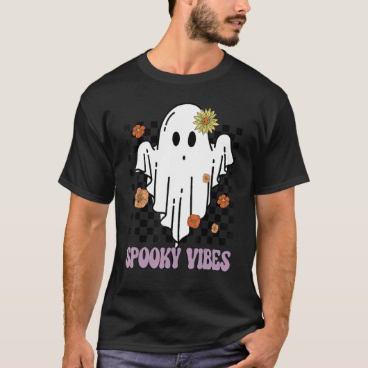T-shirt Vibes éffrayantes Fleur Super Fantôme Halloween Éf (Devant)