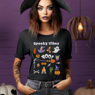 T-shirt Vibes éffrayantes Retro Halloween Skeleton Ghost B