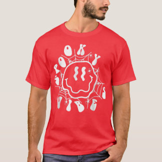 T-shirt Vibes Éffrayantes rétro Smile Face Spider Web Funn