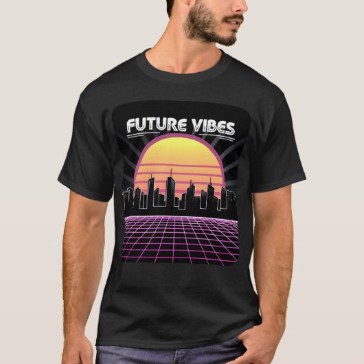 T-shirt Vibes Futures Synthwave Coucher de soleil Grille R (Devant)