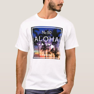 T-shirt Vibes Hawaïennes de coucher de soleil avec palmier