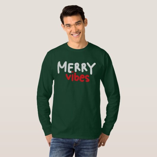 T-shirt Vibes Joyeuses - Vert manches longues pour hommes (Devant entier)