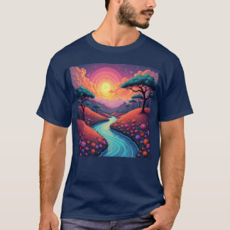 T-shirt Vibrant 70s dreamscape blending nature and groovy 