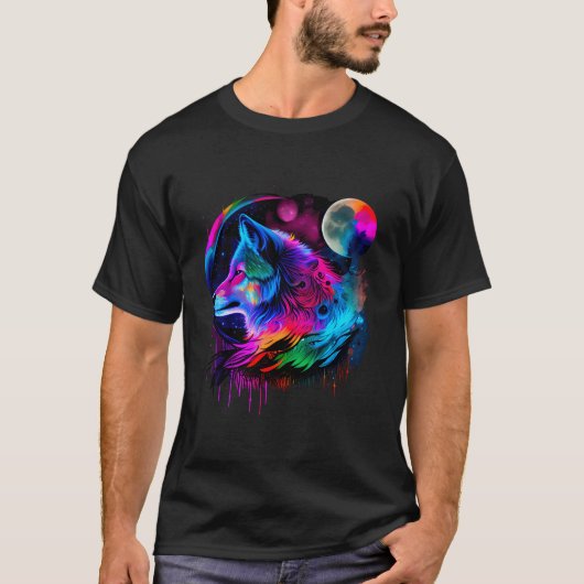T-shirt Vibrant Colorful Paint Wolf Face Wilderness (Devant)