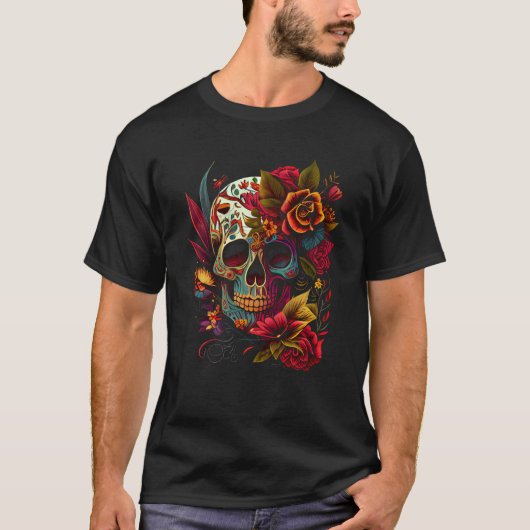 T-shirt Vibrant Dia de los Muertos Skull (Devant)