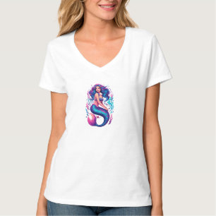 T-shirt Vibrant Digital Art of Purple-Haired Mermaid on Co