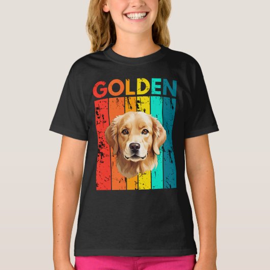 T-shirt Vibrant Golden Retriever Retro Design (Devant)