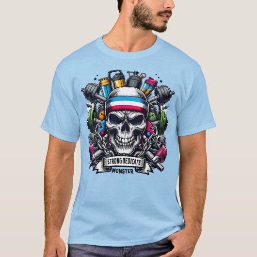 T-shirt Vibrant Gym Monster Motivational Skull Fitness Art (Devant)