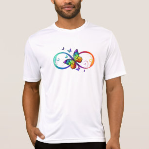 T-shirt Vibrant infinity with rainbow butterfly on black