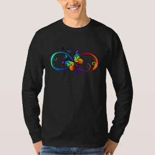 T-shirt Vibrant infinity with rainbow butterfly on black