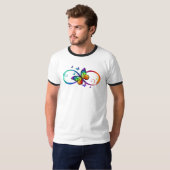 T-shirt Vibrant infinity with rainbow butterfly on black (Devant entier)
