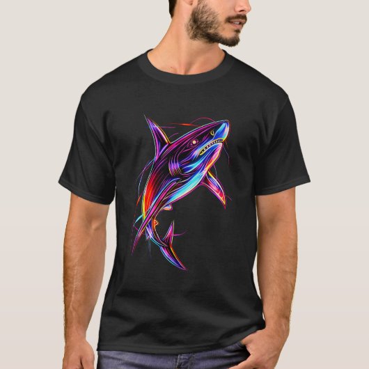 T-shirt Vibrant Neon Shark Modern Digital Ocean (Devant)