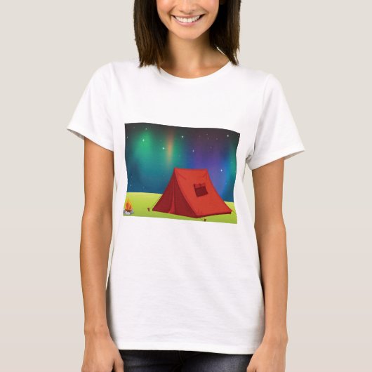 T-shirt Vibrant Northern Lights Camping Tent Night (Devant)