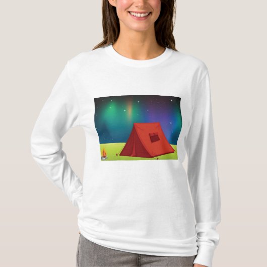 T-shirt Vibrant Northern Lights Camping Tent Night (Devant)