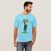 T-shirt Vibrant Pop-Art Golfer Swinging a Driver on Green (Devant entier)
