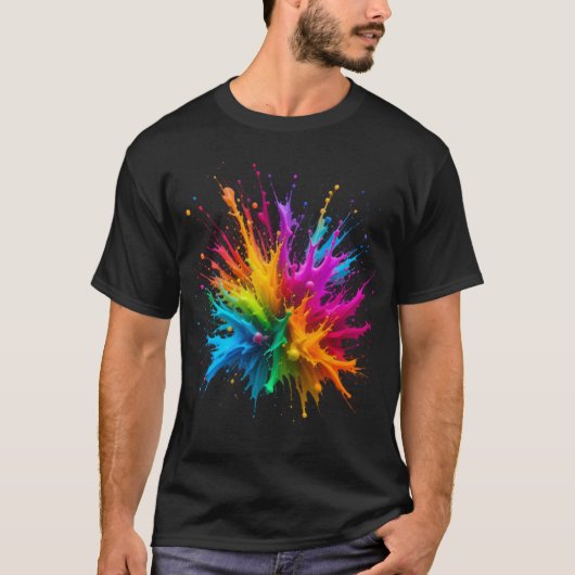 T-shirt Vibrant Rainbow Paint Splatter Explosion (Devant)