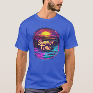 T-shirt vibrant rétro “Summer Time” avec coucher d