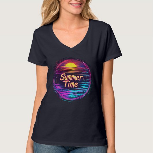 T-shirt vibrant rétro “Summer Time” avec coucher d (Devant)