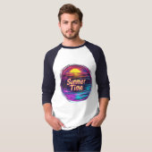 T-shirt vibrant rétro “Summer Time” coucher de sol (Devant entier)