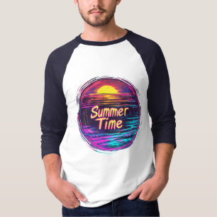 T-shirt vibrant rétro “Summer Time” coucher de sol