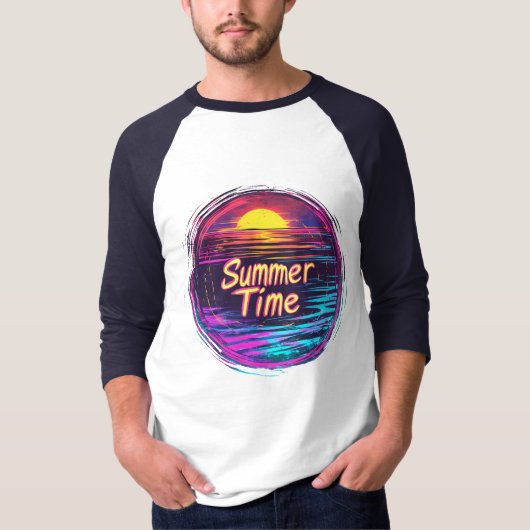 T-shirt vibrant rétro “Summer Time” coucher de sol (Devant)