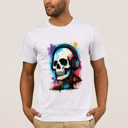 T-shirt Vibrant Skull in Headphones – Graffiti Splash Art (Devant)