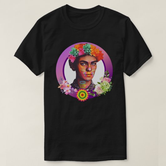 T-shirt Vibrant violet Frida Kahlo Portrait avec fleurs (Design devant)