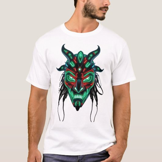 T-shirt Vibrant Visage Tribal Neon Circuit Art (Devant)