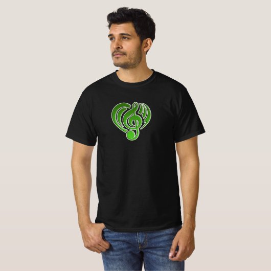T-shirt Vibrations Amour Musical Coeur Vert Musique Note D (Devant entier)
