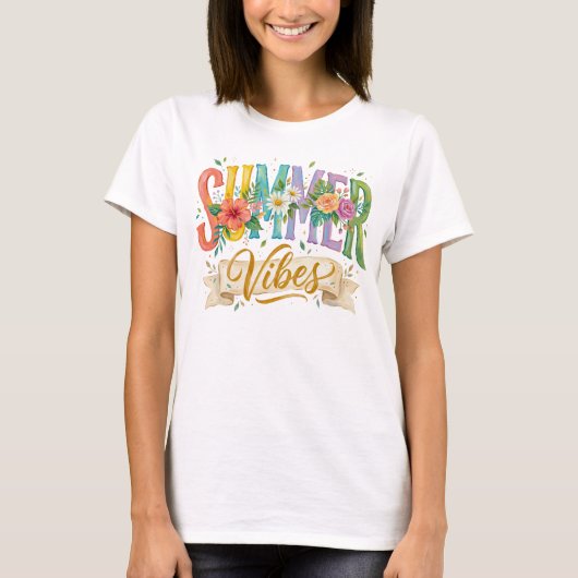 T-SHIRT VIBRATIONS ÉTÉ FLEURIES COLORÉES (Devant)