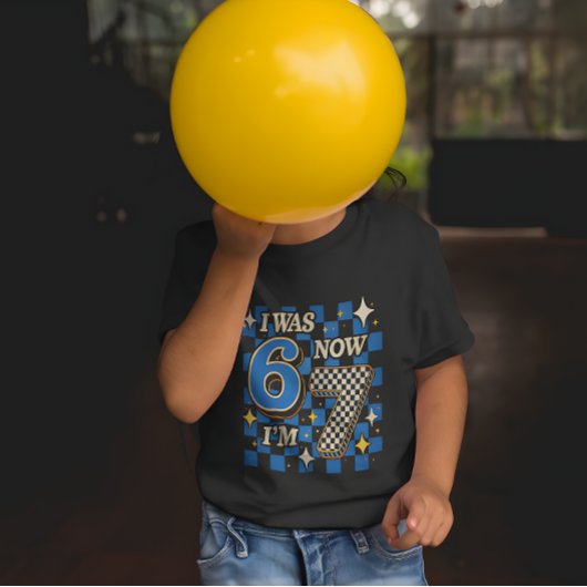 T-shirt Vichy Bleu J'avais 6 ans Maintenant j'ai 7 ans Drô
