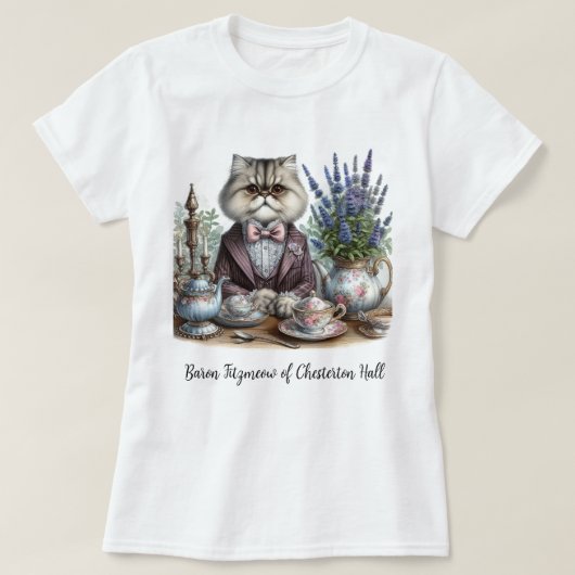 T-shirt Victorian Cat Gentleman Tea Party (Design devant)