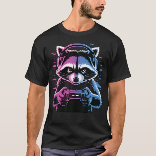 T-shirt Vidéo de jeu Cool Raccoon (Devant)