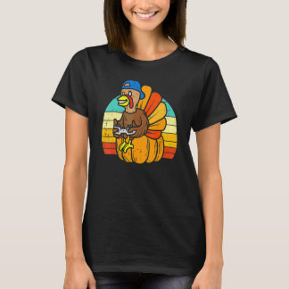 T-shirt Vidéo de Thanksgiving pour garçons rétro dinde de 