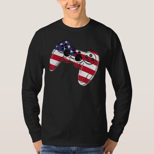 T-shirt Video Game 4th Of July Controller American Flag (Devant)