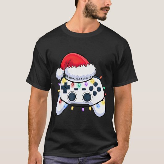 T-shirt Video Game Controller Christmas Santa Hat Gamer Bo (Devant)