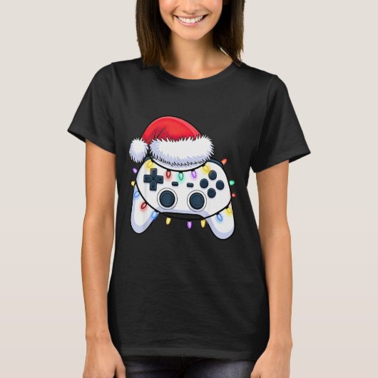 T-shirt Video Game Controller Christmas Santa Hat Gamer Bo (Devant)