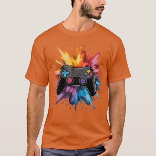 T-shirt Video Game Controller Colorful Paint Splashes Game (Devant)