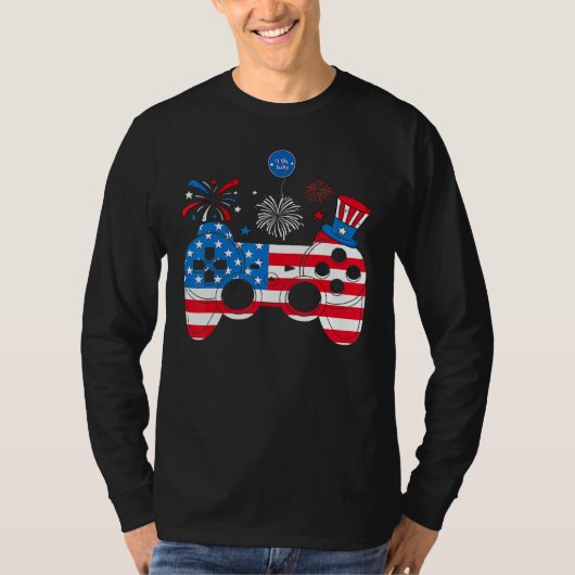T-shirt Video Game Controller Happy 4th Of July US America (Devant)