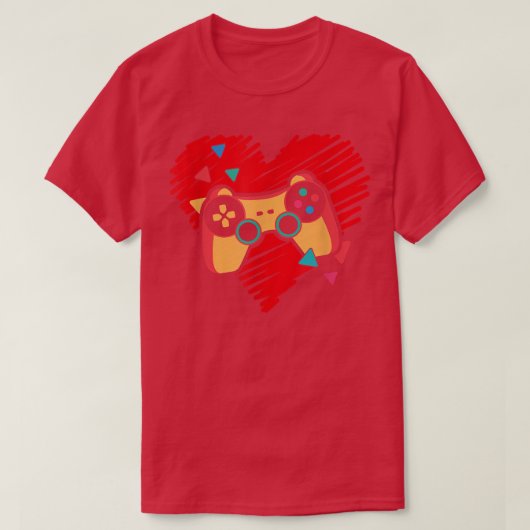 T-shirt Video Game Controller Heartbeat Valentine's Gamer  (Design devant)
