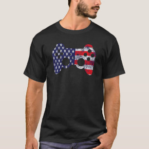 T-shirt Video Game Controller Us Drapeau Jeu 4 juillet