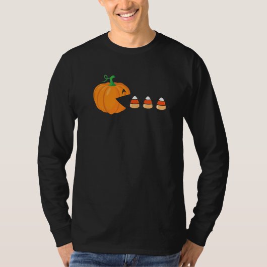 T-shirt Video Game Halloween Cute Pumpkin Eating Candy Cor (Devant)