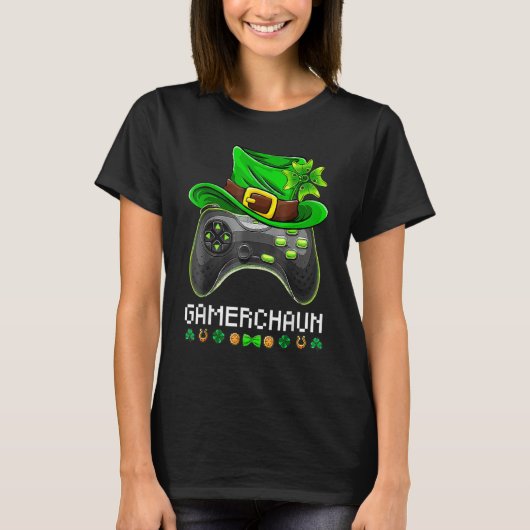 T-shirt Video Game Leprechaun St Patricks Day Gamer Kids B (Devant)