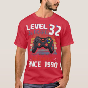 T-shirt Video Game Level 32 Unlocked Vintage 1990 Men 32nd