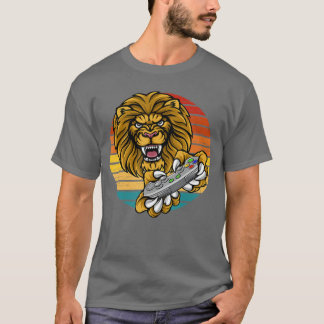 T-shirt Video Game Lion Gamer Gaming Retro Sunset African 