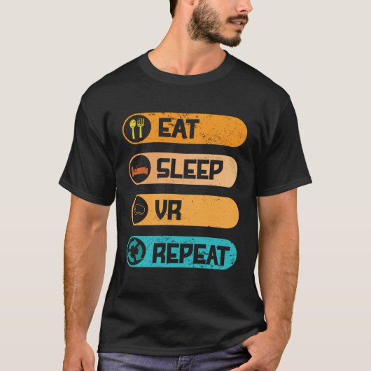 T-shirt Video Game PC Console Computer Games Eat Sleep VR (Devant)