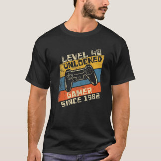 T-shirt Video Gamer 40Th Birthday Level 40 Unlocked 1982